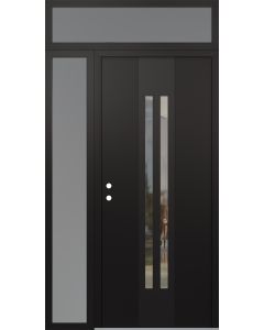 DIAMOND A8 52" X 96" BLACK/BLACK CLEAR GLASS PANEL BLACK RHI WITH SIDELITE AND TRANSOM FROSTED GLASS
