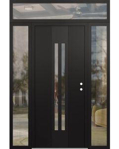 DIAMOND A8 68" X 96" BLACK/BLACK CLEAR GLASS PANEL BLACK LHI WITH 2 SIDELITES AND TRANSOM CLEAR GLASS