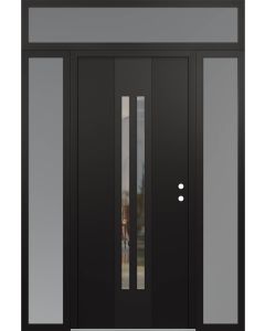 DIAMOND A8 64" X 96" BLACK/BLACK CLEAR GLASS PANEL BLACK LHI WITH 2 SIDELITES AND TRANSOM FROSTED GLASS