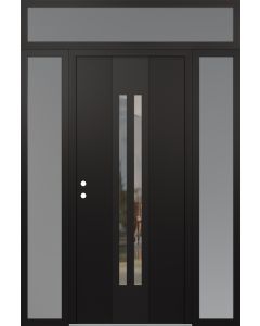 DIAMOND A8 64" X 96" BLACK/BLACK CLEAR GLASS PANEL BLACK RHI WITH 2 SIDELITES AND TRANSOM FROSTED GLASS