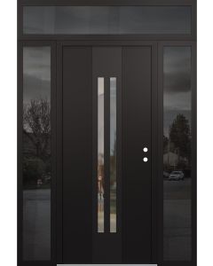 DIAMOND A8 64" X 96" BLACK/BLACK CLEAR GLASS PANEL BLACK LHI WITH 2 SIDELITES AND TRANSOM MIRRORED GLASS