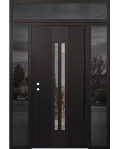 DIAMOND A8 64" X 96" BLACK/BLACK CLEAR GLASS PANEL BLACK RHI WITH 2 SIDELITES AND TRANSOM MIRRORED GLASS