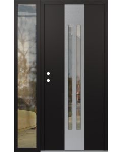 DIAMOND A8 48" X 80" BLACK/BLACK CLEAR GLASS PANEL STAINLESS STEEL RHI WITH SIDELITE CLEAR GLASS