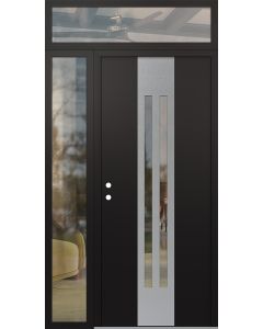 DIAMOND A8 48" X 96" BLACK/BLACK CLEAR GLASS PANEL STAINLESS STEEL RHI WITH SIDELITE AND TRANSOM CLEAR GLASS