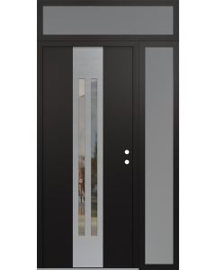 DIAMOND A8 52" X 96" BLACK/BLACK CLEAR GLASS PANEL STAINLESS STEEL LHI WITH SIDELITE AND TRANSOM FROSTED GLASS