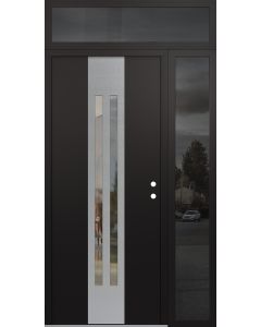 DIAMOND A8 50" X 96" BLACK/BLACK CLEAR GLASS PANEL STAINLESS STEEL LHI WITH SIDELITE AND TRANSOM MIRRORED GLASS