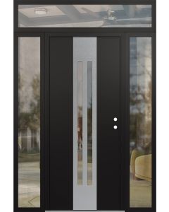 DIAMOND A8 64" X 96" BLACK/BLACK CLEAR GLASS PANEL STAINLESS STEEL LHI WITH 2 SIDELITES AND TRANSOM CLEAR GLASS