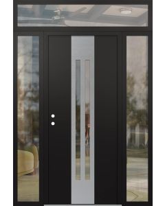 DIAMOND A8 64" X 96" BLACK/BLACK CLEAR GLASS PANEL STAINLESS STEEL RHI WITH 2 SIDELITES AND TRANSOM CLEAR GLASS