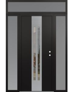 DIAMOND A8 68" X 96" BLACK/BLACK CLEAR GLASS PANEL STAINLESS STEEL LHI WITH 2 SIDELITES AND TRANSOM FROSTED GLASS