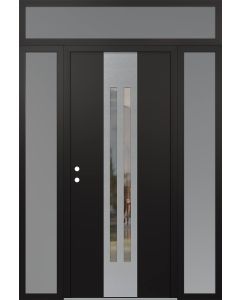 DIAMOND A8 68" X 96" BLACK/BLACK CLEAR GLASS PANEL STAINLESS STEEL RHI WITH 2 SIDELITES AND TRANSOM FROSTED GLASS