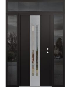 DIAMOND A8 64" X 96" BLACK/BLACK CLEAR GLASS PANEL STAINLESS STEEL LHI WITH 2 SIDELITES AND TRANSOM MIRRORED GLASS