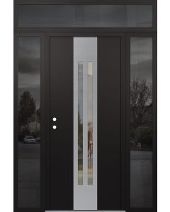 DIAMOND A8 64" X 96" BLACK/BLACK CLEAR GLASS PANEL STAINLESS STEEL RHI WITH 2 SIDELITES AND TRANSOM MIRRORED GLASS