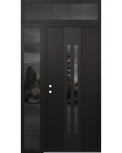 DIAMOND A8 48" X 96" BLACK/BLACK MIRRORED GLASS PANEL BLACK RHI WITH SIDELITE AND TRANSOM MIRRORED GLASS