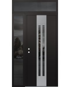 DIAMOND A8 52" X 96" BLACK/BLACK MIRRORED GLASS PANEL STAINLESS STEEL RHI WITH SIDELITE AND TRANSOM MIRRORED GLASS