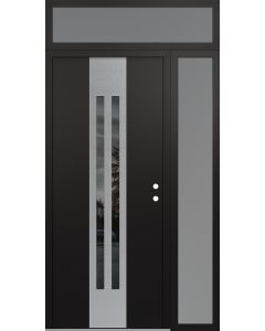 DIAMOND A8 48" X 96" BLACK/BLACK MIRRORED GLASS PANEL STAINLESS STEEL LHI WITH SIDELITE AND TRANSOM FROSTED GLASS