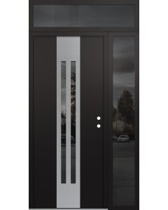 DIAMOND A8 52" X 96" BLACK/BLACK MIRRORED GLASS PANEL STAINLESS STEEL LHI WITH SIDELITE AND TRANSOM MIRRORED GLASS