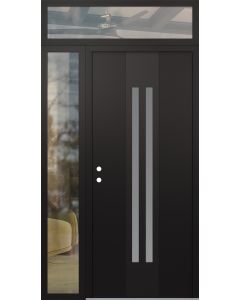 DIAMOND A8 50" X 96" BLACK/WHITE FROSTED GLASS PANEL BLACK RHI WITH SIDELITE AND TRANSOM CLEAR GLASS