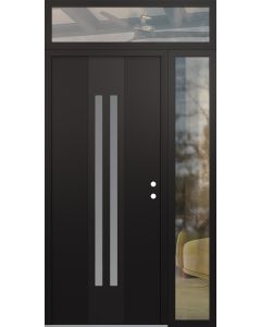 DIAMOND A8 50" X 96" BLACK/WHITE FROSTED GLASS PANEL BLACK LHI WITH SIDELITE AND TRANSOM CLEAR GLASS