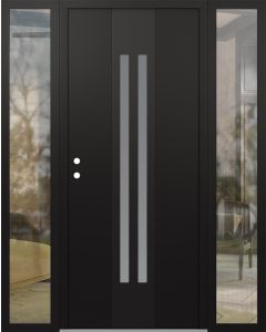 DIAMOND A8 64" X 80" BLACK/WHITE FROSTED GLASS PANEL BLACK RHI WITH 2 SIDELITES CLEAR GLASS