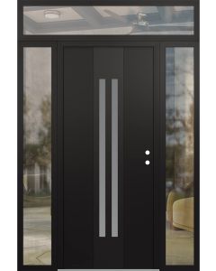 DIAMOND A8 64" X 96" BLACK/WHITE FROSTED GLASS PANEL BLACK LHI WITH 2 SIDELITES AND TRANSOM CLEAR GLASS