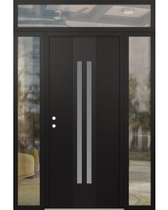 DIAMOND A8 64" X 96" BLACK/WHITE FROSTED GLASS PANEL BLACK RHI WITH 2 SIDELITES AND TRANSOM CLEAR GLASS