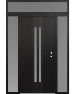 DIAMOND A8 64" X 96" BLACK/WHITE FROSTED GLASS PANEL BLACK LHI WITH 2 SIDELITES AND TRANSOM FROSTED GLASS