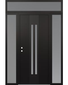 DIAMOND A8 68" X 96" BLACK/WHITE FROSTED GLASS PANEL BLACK RHI WITH 2 SIDELITES AND TRANSOM FROSTED GLASS