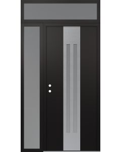 DIAMOND A8 48" X 96" BLACK/WHITE FROSTED GLASS PANEL STAINLESS STEEL RHI WITH SIDELITE AND TRANSOM FROSTED GLASS