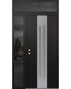 DIAMOND A8 50" X 96" BLACK/WHITE FROSTED GLASS PANEL STAINLESS STEEL RHI WITH SIDELITE AND TRANSOM MIRRORED GLASS