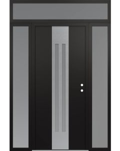 DIAMOND A8 60" X 96" BLACK/WHITE FROSTED GLASS PANEL STAINLESS STEEL LHI WITH 2 SIDELITES AND TRANSOM FROSTED GLASS