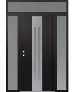 DIAMOND A8 60" X 96" BLACK/WHITE FROSTED GLASS PANEL STAINLESS STEEL RHI WITH 2 SIDELITES AND TRANSOM FROSTED GLASS