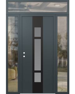 DIAMOND A9 68" X 96" ANTHRACITE/ANTHRACITE FROSTED GLASS PANEL BLACK RHI WITH 2 SIDELITES AND TRANSOM CLEAR GLASS