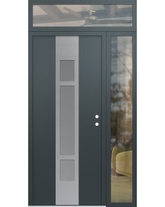 DIAMOND A9 48" X 96" ANTHRACITE/ANTHRACITE FROSTED GLASS PANEL STAINLESS STEEL LHI WITH SIDELITE AND TRANSOM CLEAR GLASS