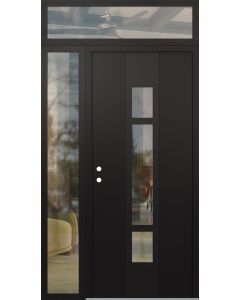 DIAMOND A9 48" X 96" BLACK/BLACK CLEAR GLASS PANEL BLACK RHI WITH SIDELITE AND TRANSOM CLEAR GLASS