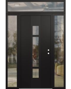 DIAMOND A9 64" X 96" BLACK/BLACK CLEAR GLASS PANEL BLACK LHI WITH 2 SIDELITES AND TRANSOM CLEAR GLASS
