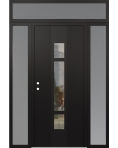 DIAMOND A9 68" X 96" BLACK/BLACK CLEAR GLASS PANEL BLACK RHI WITH 2 SIDELITES AND TRANSOM FROSTED GLASS