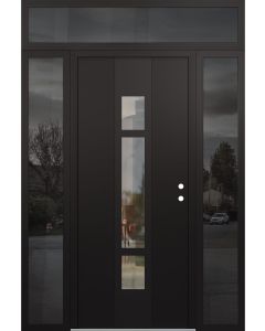 DIAMOND A9 64" X 96" BLACK/BLACK CLEAR GLASS PANEL BLACK LHI WITH 2 SIDELITES AND TRANSOM MIRRORED GLASS