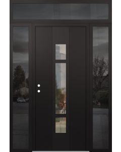 DIAMOND A9 64" X 96" BLACK/BLACK CLEAR GLASS PANEL BLACK RHI WITH 2 SIDELITES AND TRANSOM MIRRORED GLASS
