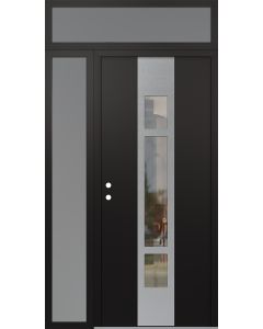 DIAMOND A9 52" X 96" BLACK/BLACK CLEAR GLASS PANEL STAINLESS STEEL RHI WITH SIDELITE AND TRANSOM FROSTED GLASS