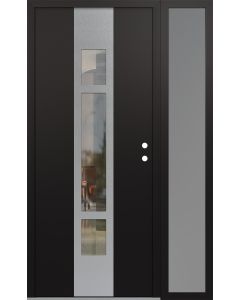 DIAMOND A9 48" X 80" BLACK/BLACK CLEAR GLASS PANEL STAINLESS STEEL LHI WITH SIDELITE FROSTED GLASS