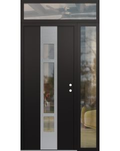 DIAMOND A9 48" X 96" BLACK/BLACK CLEAR GLASS PANEL STAINLESS STEEL LHI WITH SIDELITE AND TRANSOM CLEAR GLASS
