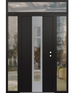 DIAMOND A9 64" X 96" BLACK/BLACK CLEAR GLASS PANEL STAINLESS STEEL LHI WITH 2 SIDELITES AND TRANSOM CLEAR GLASS
