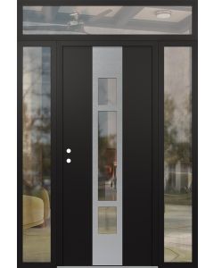 DIAMOND A9 64" X 96" BLACK/BLACK CLEAR GLASS PANEL STAINLESS STEEL RHI WITH 2 SIDELITES AND TRANSOM CLEAR GLASS