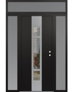 DIAMOND A9 60" X 96" BLACK/BLACK CLEAR GLASS PANEL STAINLESS STEEL LHI WITH 2 SIDELITES AND TRANSOM FROSTED GLASS