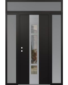 DIAMOND A9 64" X 96" BLACK/BLACK CLEAR GLASS PANEL STAINLESS STEEL RHI WITH 2 SIDELITES AND TRANSOM FROSTED GLASS