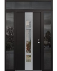 DIAMOND A9 64" X 96" BLACK/BLACK CLEAR GLASS PANEL STAINLESS STEEL LHI WITH 2 SIDELITES AND TRANSOM MIRRORED GLASS