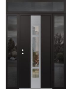 DIAMOND A9 64" X 96" BLACK/BLACK CLEAR GLASS PANEL STAINLESS STEEL RHI WITH 2 SIDELITES AND TRANSOM MIRRORED GLASS