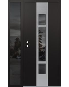 DIAMOND A9 48" X 80" BLACK/BLACK MIRRORED GLASS PANEL STAINLESS STEEL RHI WITH SIDELITE MIRRORED GLASS