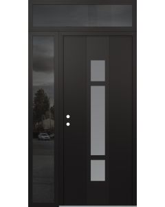 DIAMOND A9 50" X 96" BLACK/WHITE FROSTED GLASS PANEL BLACK RHI WITH SIDELITE AND TRANSOM MIRRORED GLASS