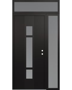 DIAMOND A9 48" X 96" BLACK/WHITE FROSTED GLASS PANEL BLACK LHI WITH SIDELITE AND TRANSOM FROSTED GLASS
